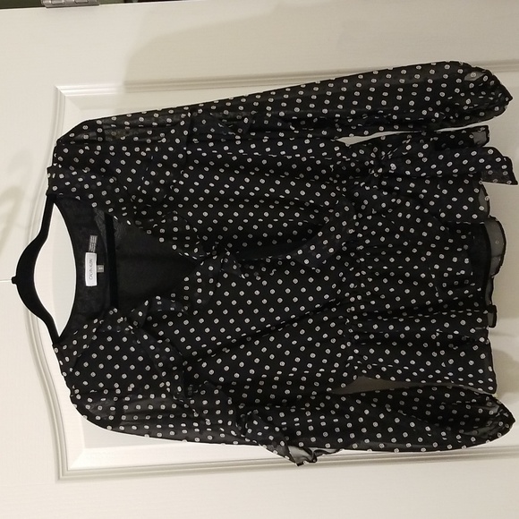 Calvin Klein Long Sleeve Semi Sheer Ruffled Blouse - Picture 1 of 14
